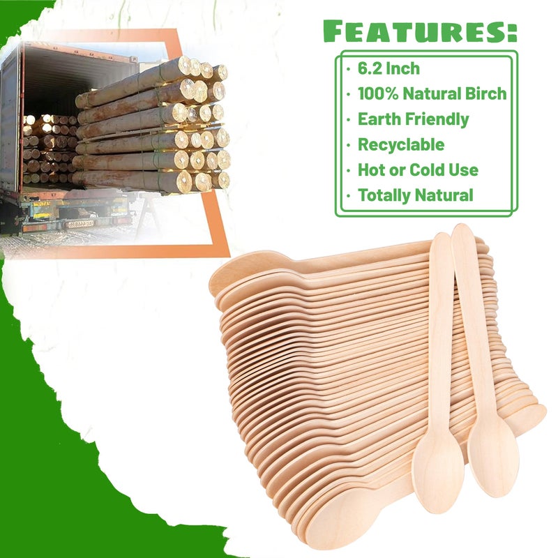 ANTETOK Disposable Wood Cutlery Spoons - 300 Pack Wooden Spoons Disposable,Biodegradable and Earth Friendly, 6.3 Inch Length Wood Spoons - Image 3